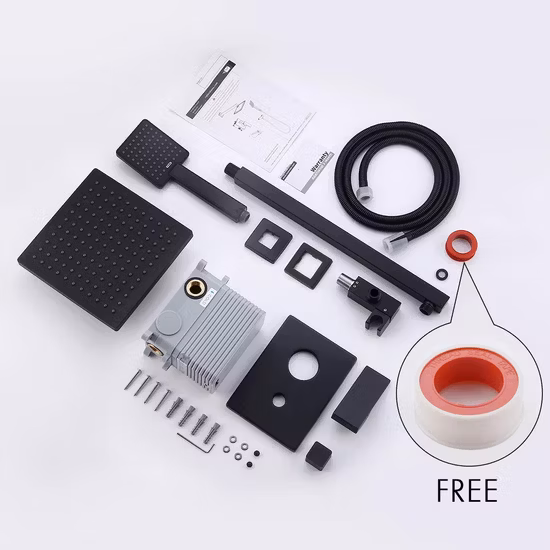 Set doccia da bagno nero con sistema a pioggia nascosta da 12 pollici